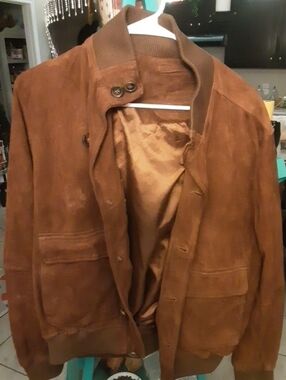 Roundtree & Yorke Brown Suede-Look Bomber Jacket
